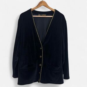Black velvet cardigan with gold trim